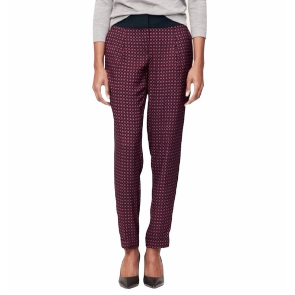 NWT Ann Taylor LOFT black and maroon printed pattern straight leg pants
